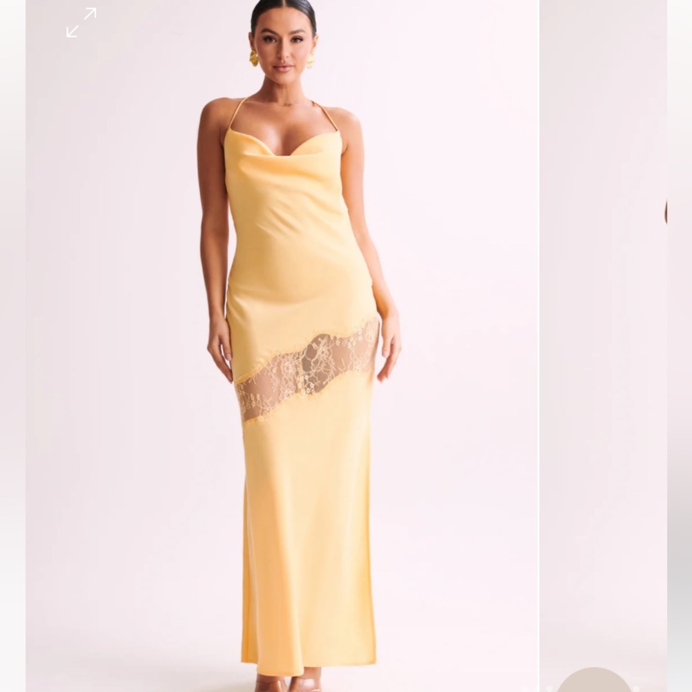 CHANDRA
Lace Detail Satin Maxi Dress - Lemon